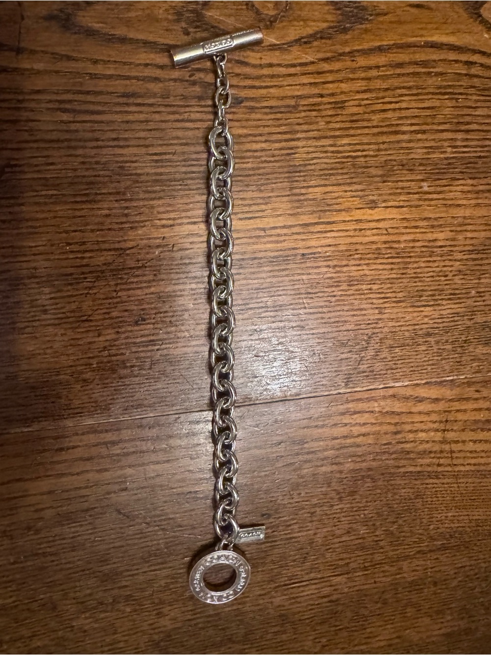 Coach Silver Chain Toggle Bracelet with Circular Pendant